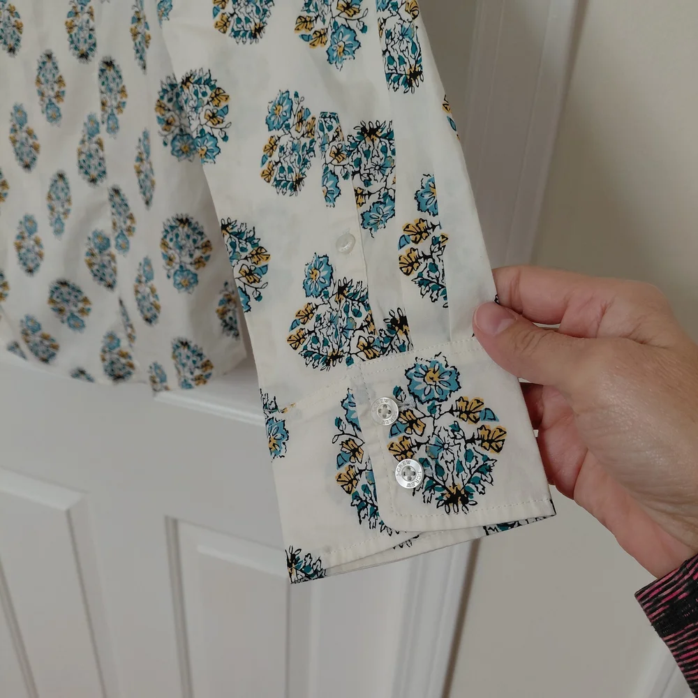 J. Crew White Button-Down with Blue and Yellow Floral Medallions - Picture 7 of 7